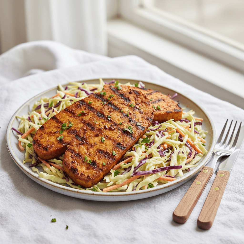 Tempeh grillé aux épices cajun et salade de chou