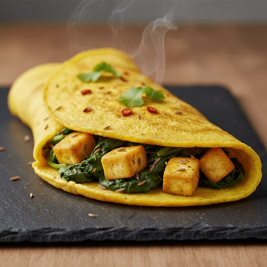 Omelette wrap à l'indienne aux épinards et paneer