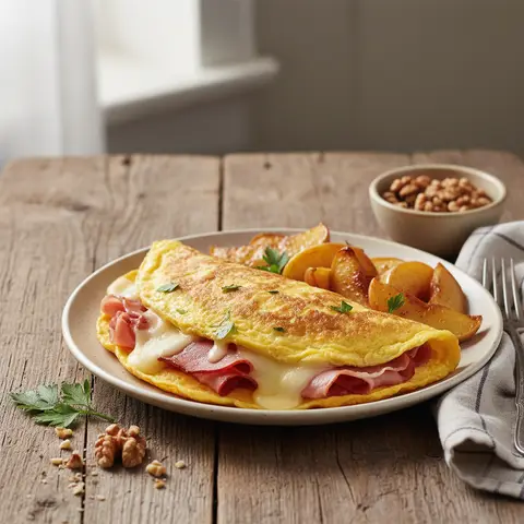 Omelette jambon-fromage aux pommes