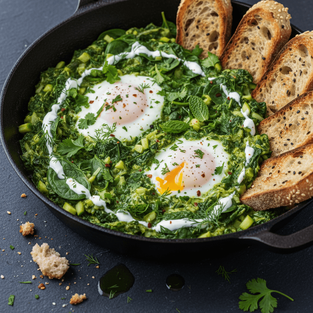 Shakshuka verte aux courgettes et herbes