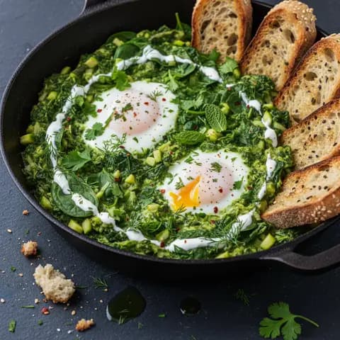Shakshuka verte aux courgettes et herbes