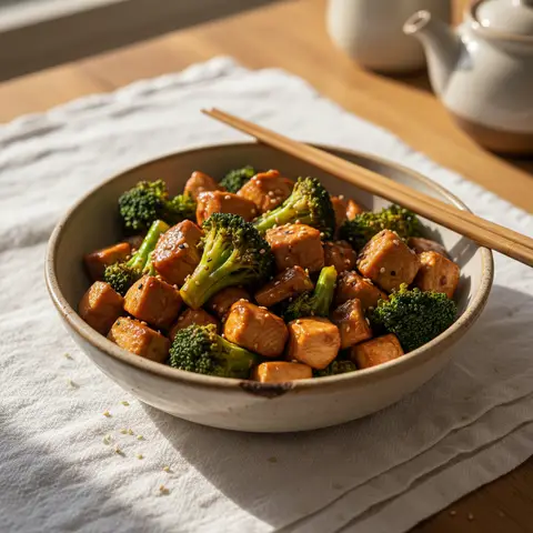 Poêlée de dinde teriyaki aux brocolis et champignons