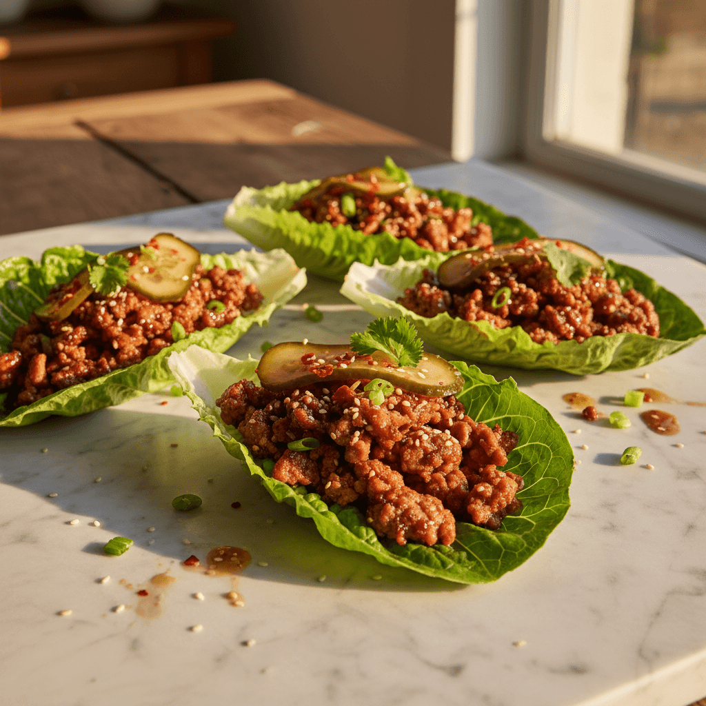 Lettuce cups de porc laqué à la coréenne