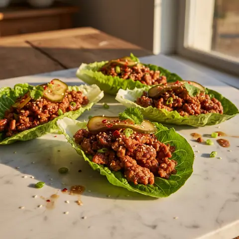 Lettuce cups de porc laqué à la coréenne