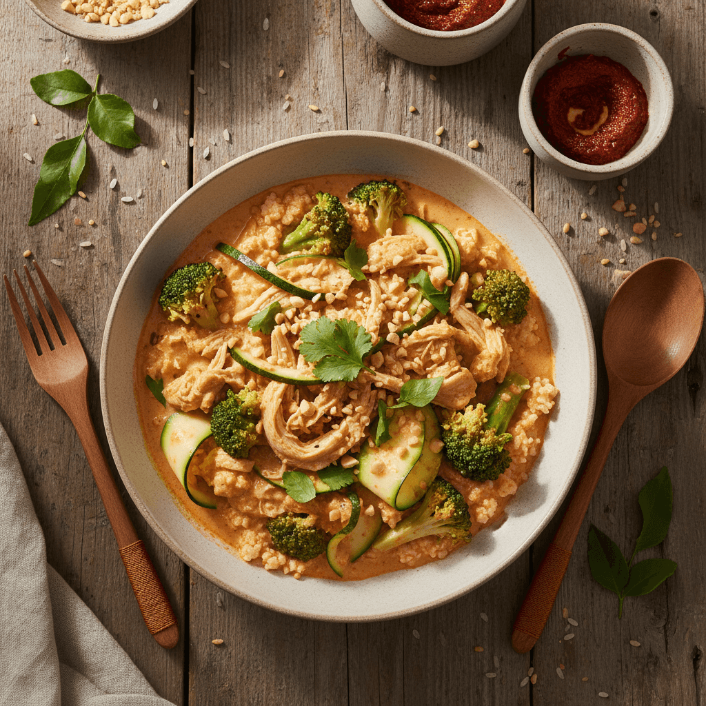 Bowl thaï au poulet, lait de coco et brocoli