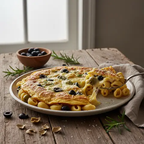 Omelette aux Olives et Pâtes
