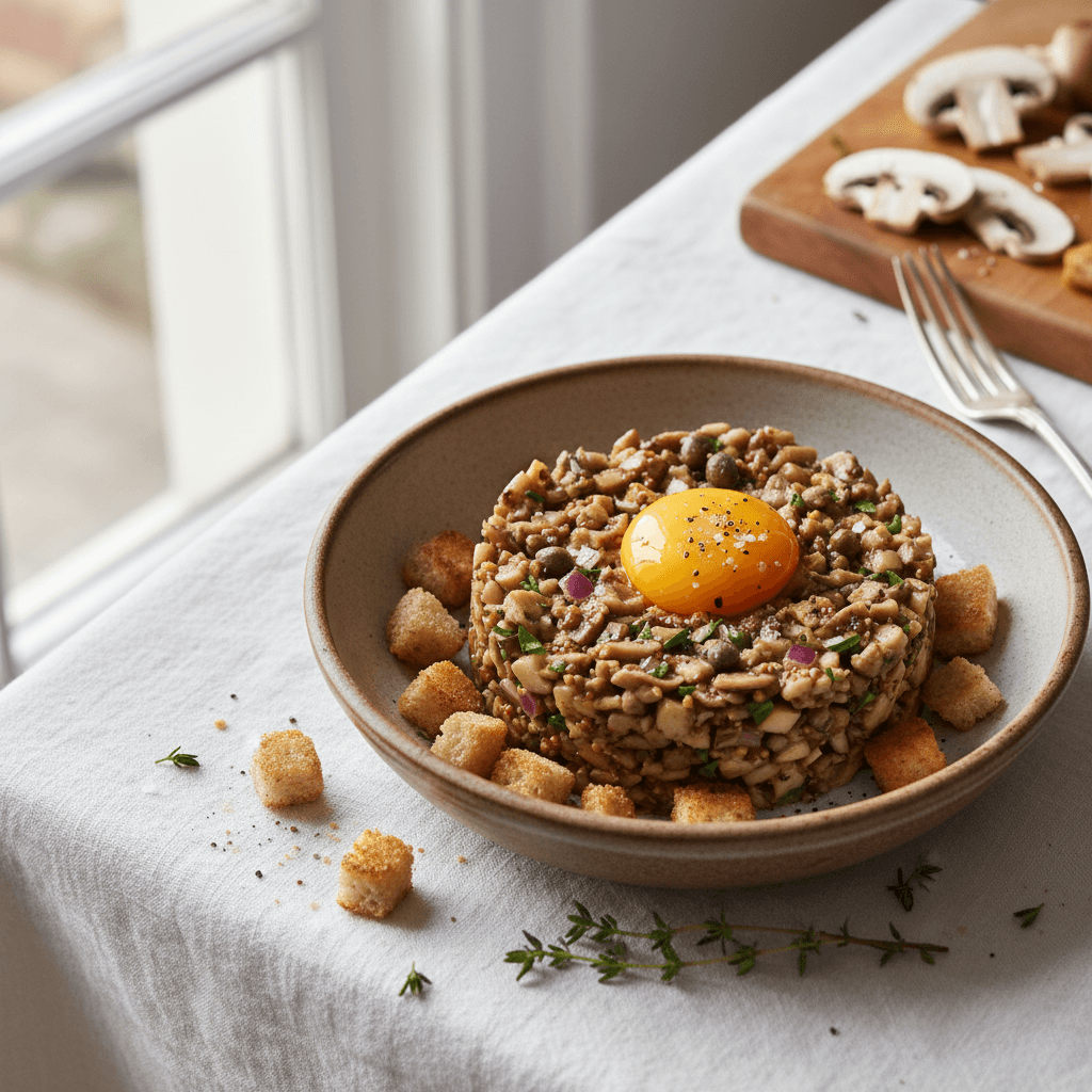Tartare de champignons au jaune d'œuf