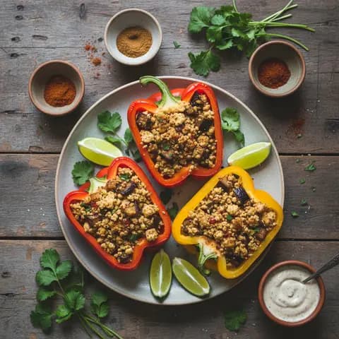 Poivrons farcis au tofu et aubergine