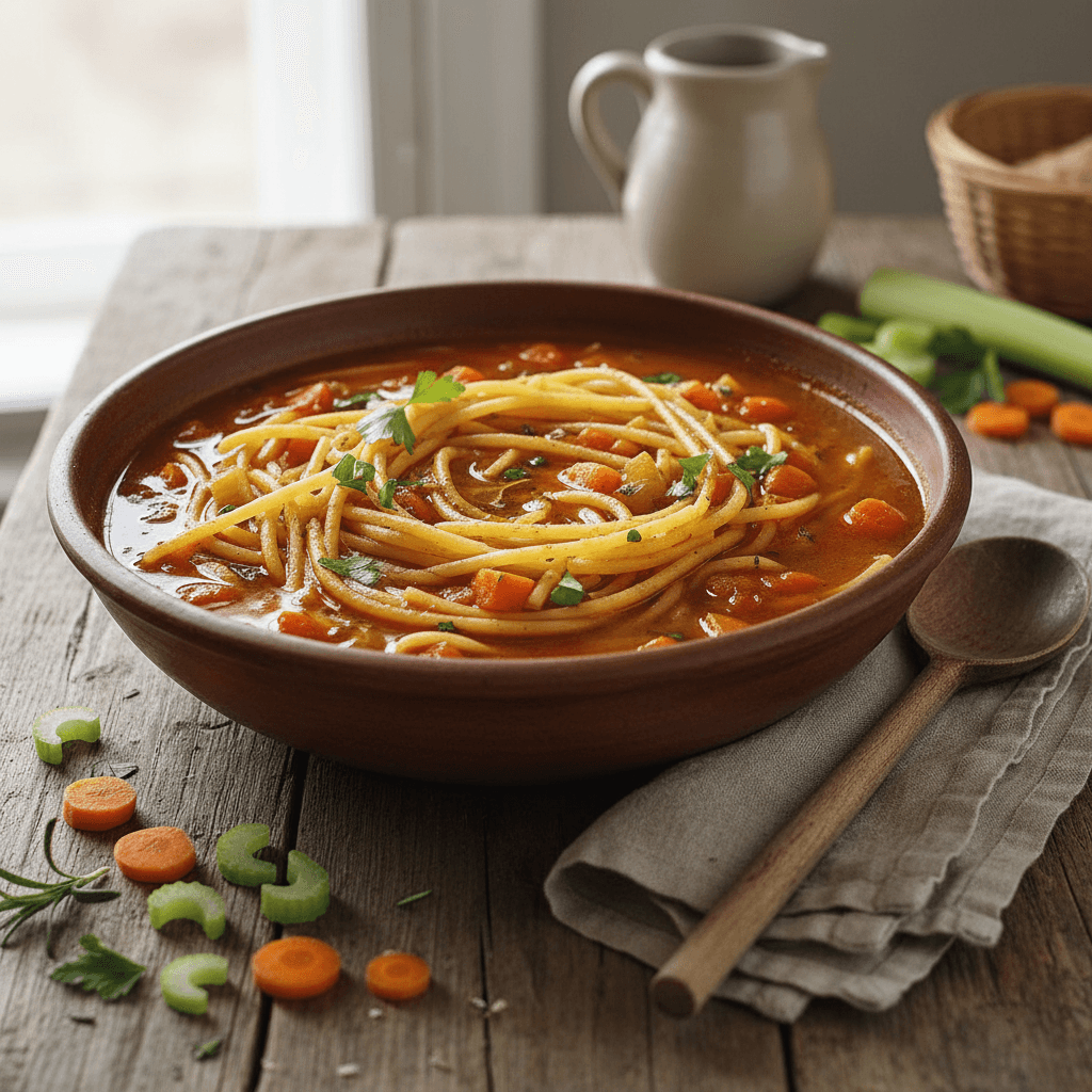 Spaghettis aux Carottes et Céleri (Minestrone Simplifié)