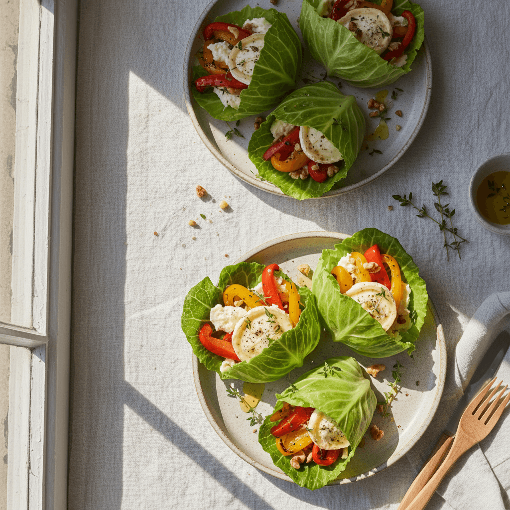 Wrap de chou au fromage de chèvre et poivrons grillés