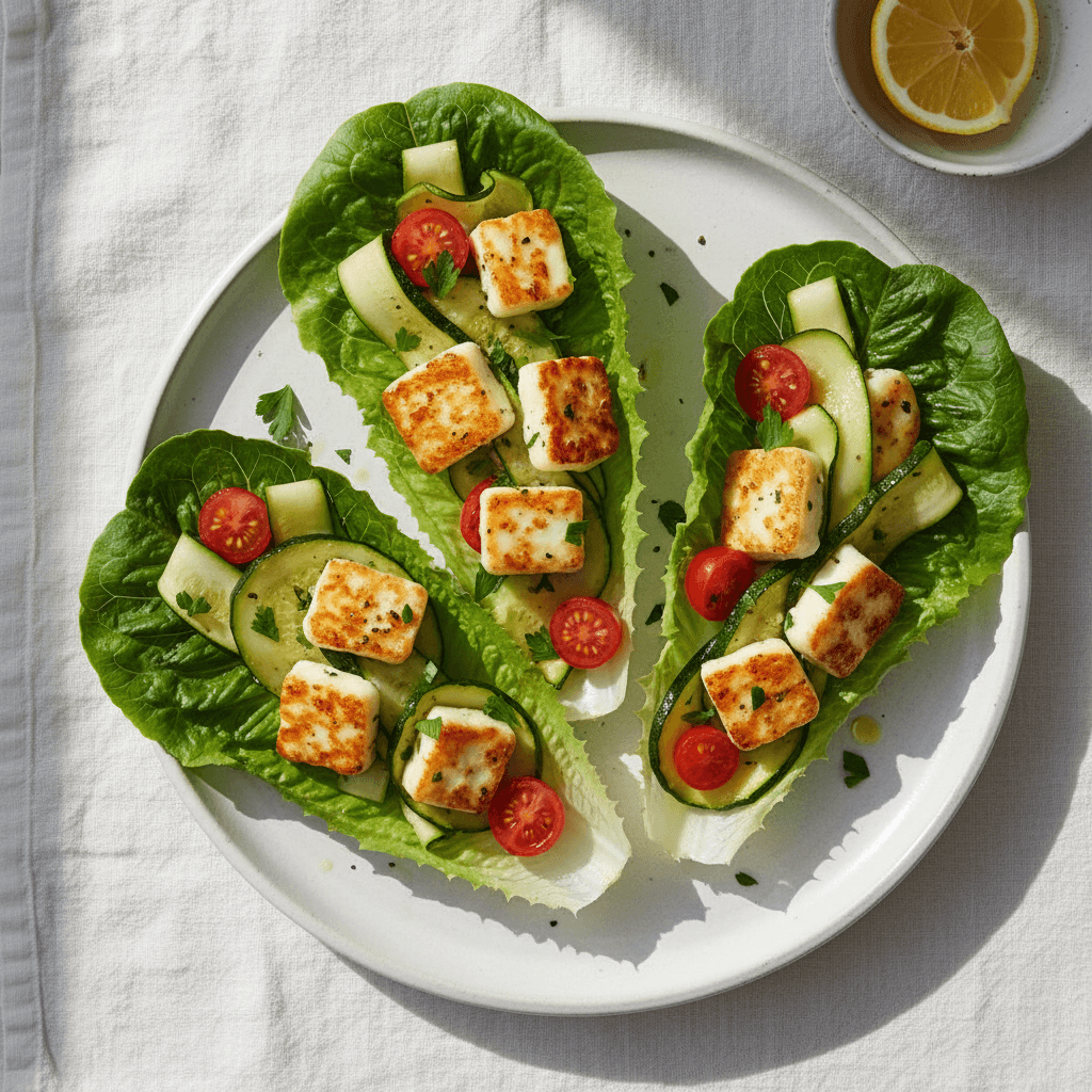 Wrap de laitue au halloumi grillé et courgettes