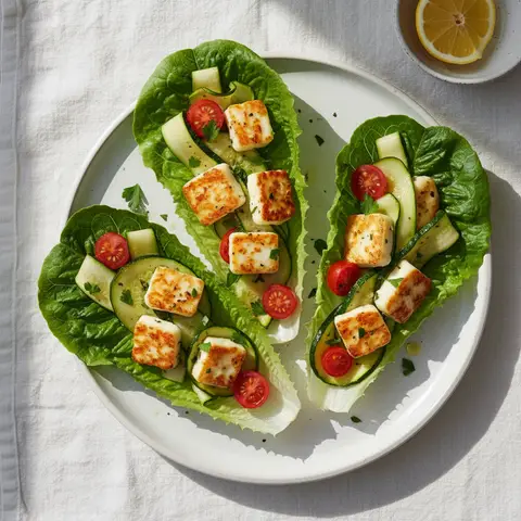 Wrap de laitue au halloumi grillé et courgettes