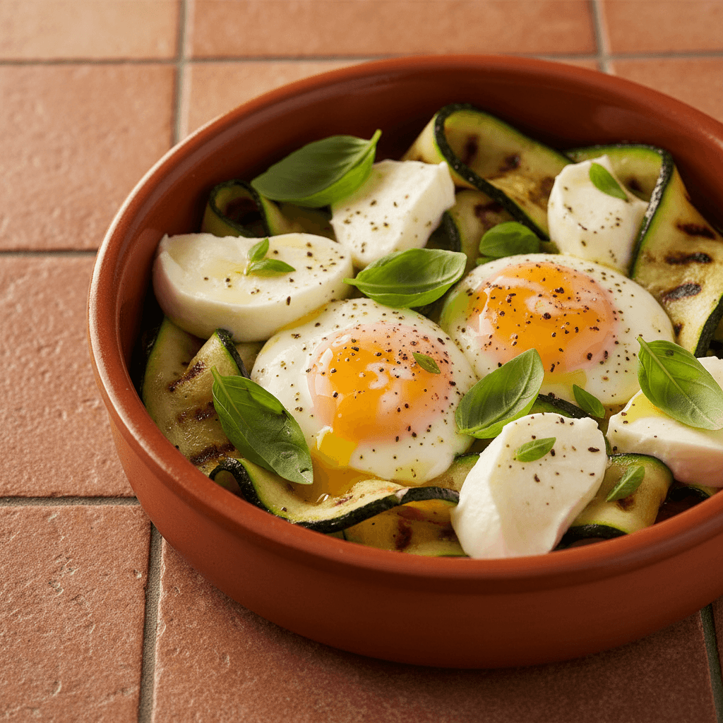 Bowl italien aux œufs, mozzarella et courgettes