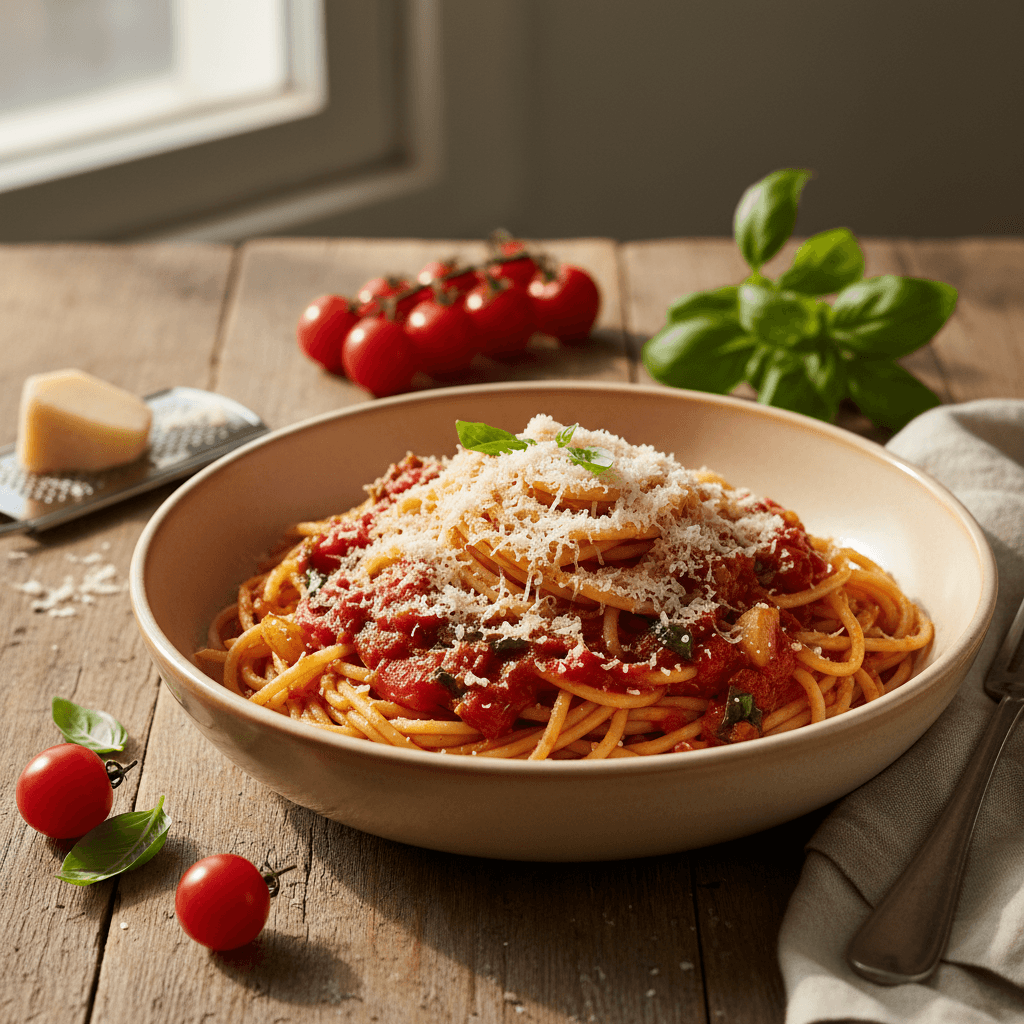 Spaghetti mit frischen Tomaten und Käse