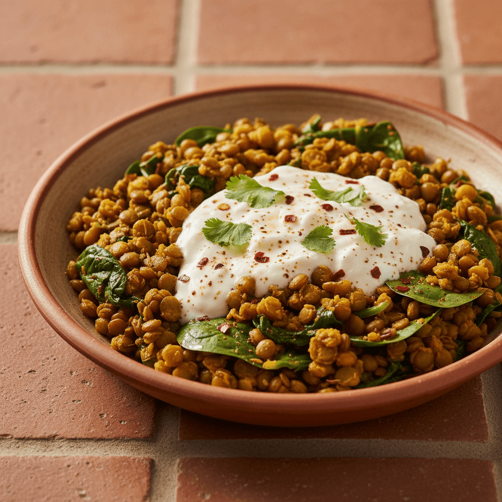 Salade indienne aux lentilles et épinards