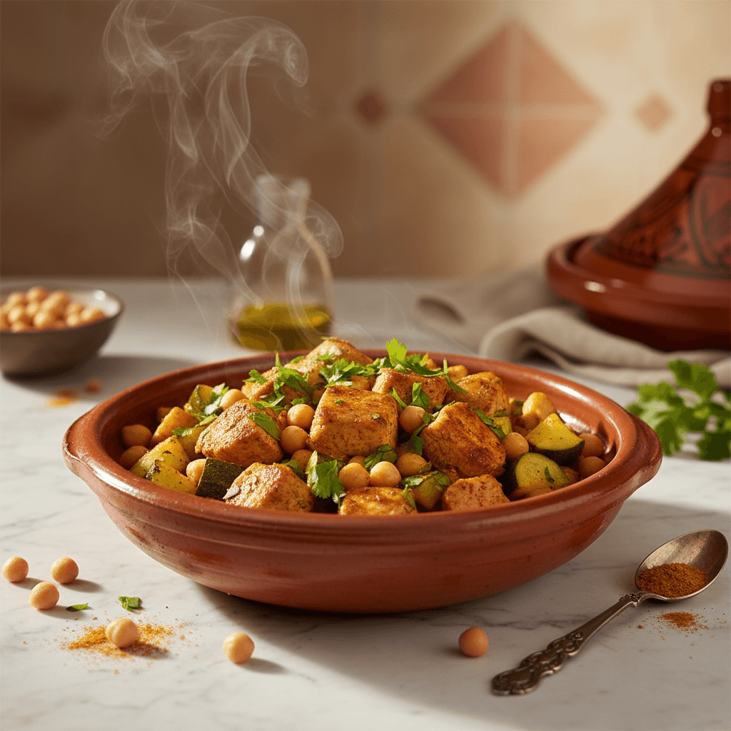 Poêlée de dinde à la marocaine, courgettes et pois chiches