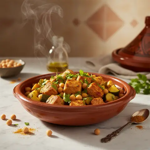 Poêlée de dinde à la marocaine, courgettes et pois chiches