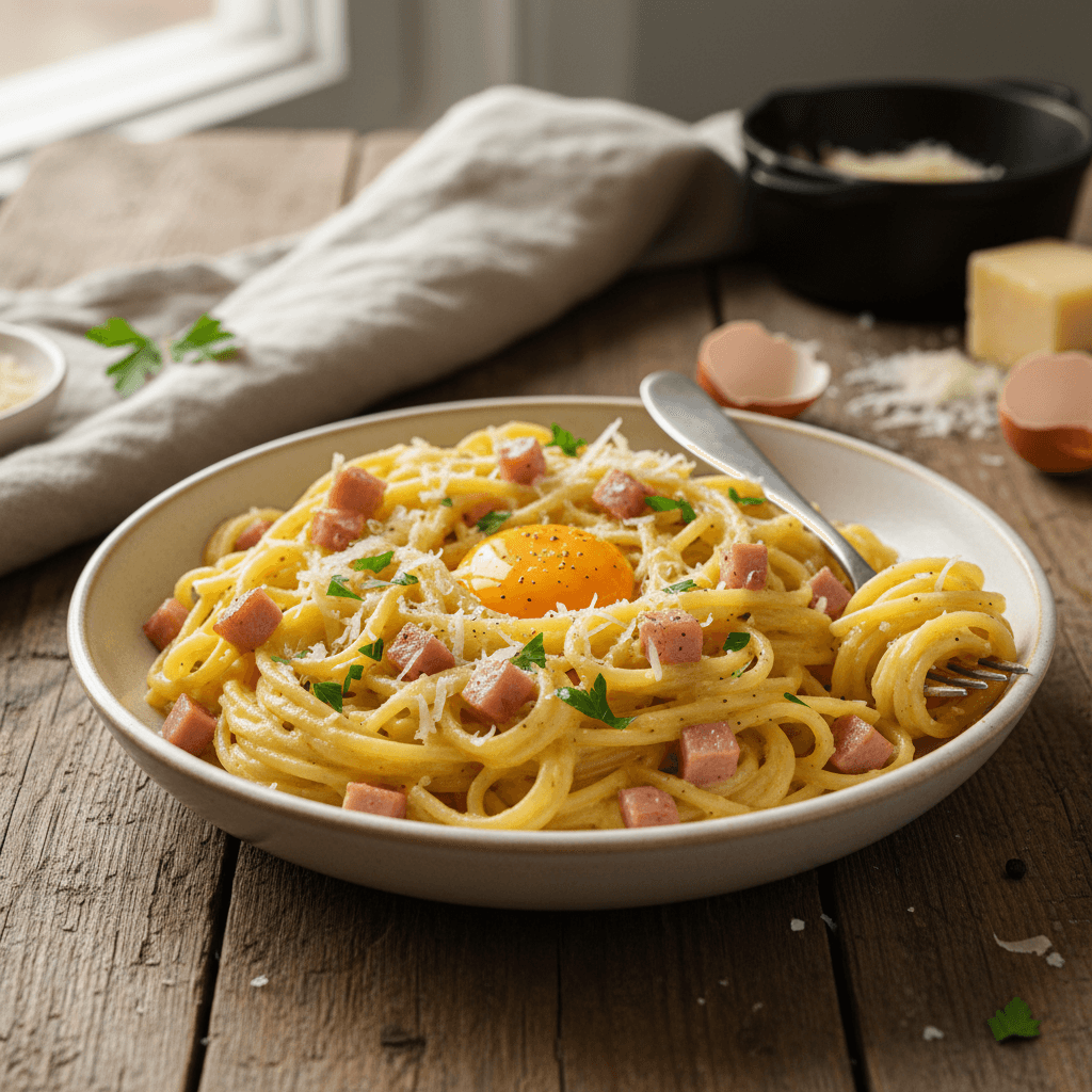 Vereinfachte Spaghetti Carbonara mit Gruyère