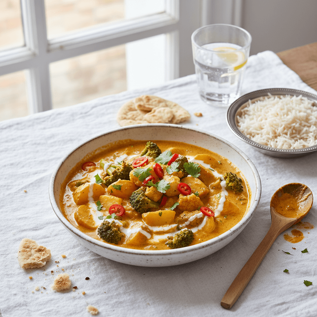 Curry de Pommes de Terre et Brocoli avec Crème de Coco