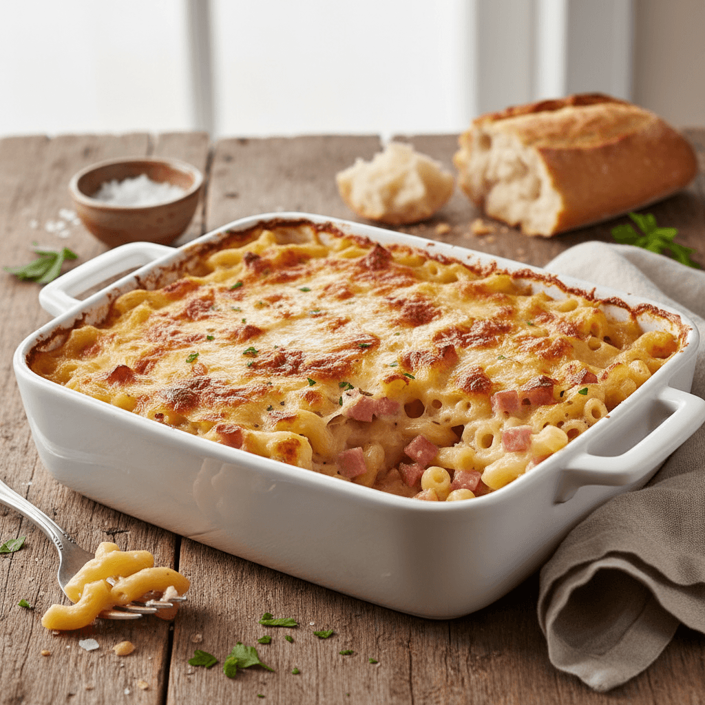 Baked Pasta Shells with Ham and Cheese
