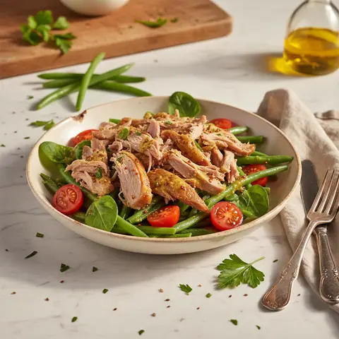 Salade tiède de canard confit et haricots verts