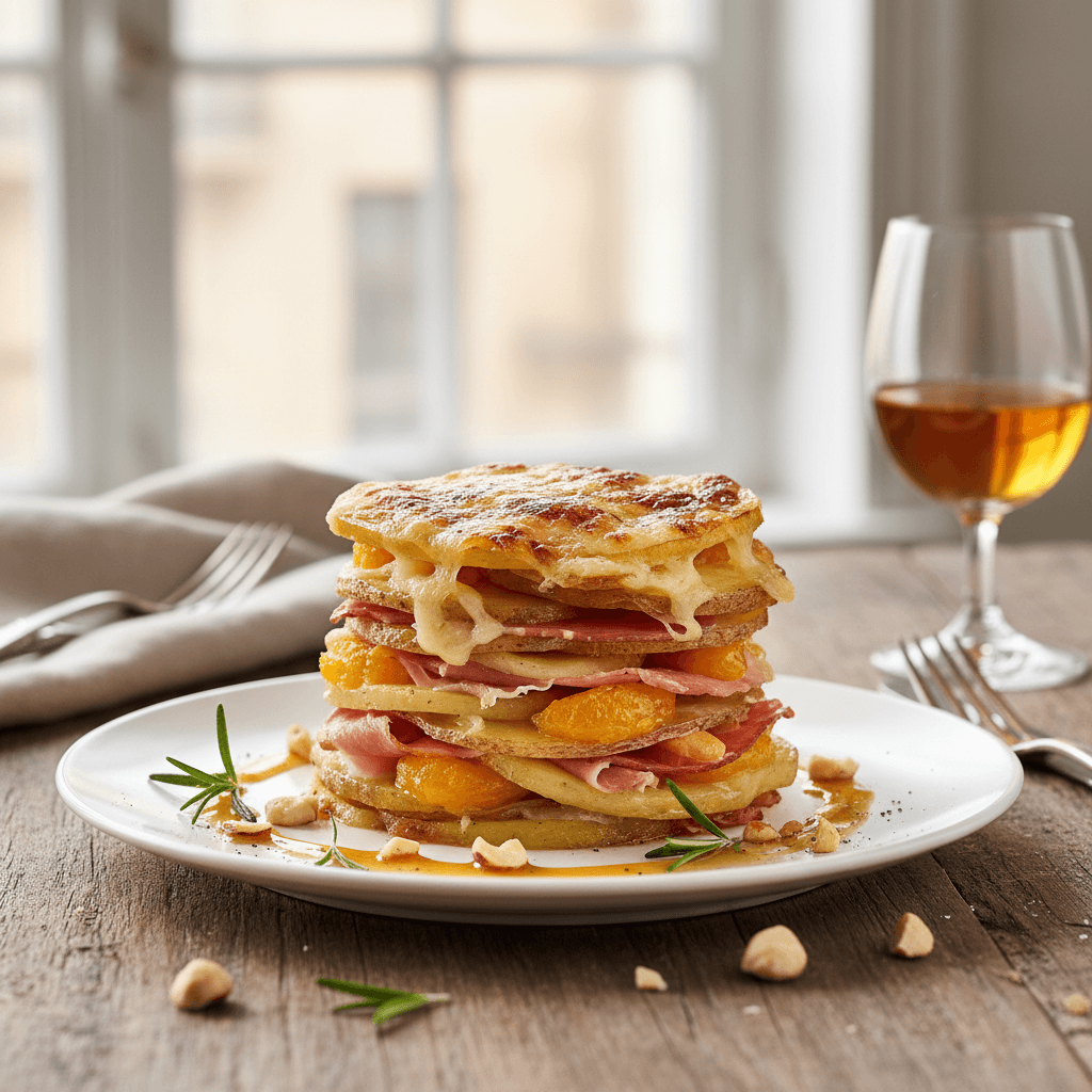 Kartoffel-Schinken-Schichttorte mit Mandarinen