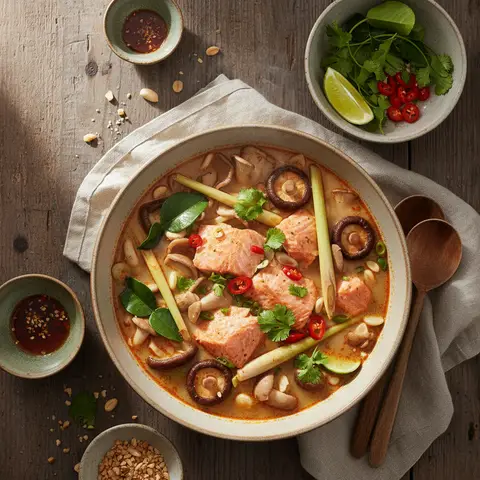 Tom Yum au saumon et champignons