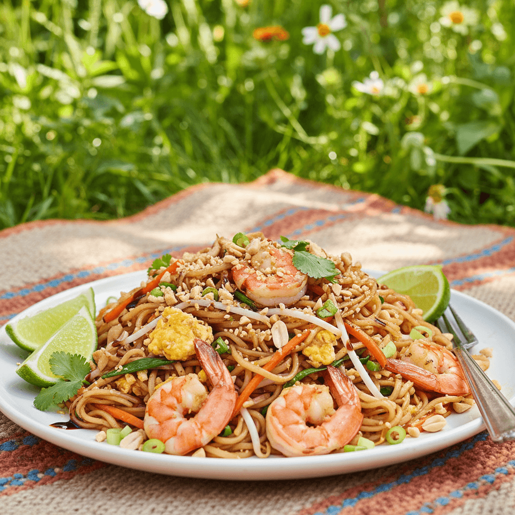 Pad Thaï Maison aux Crevettes et Cacahuètes