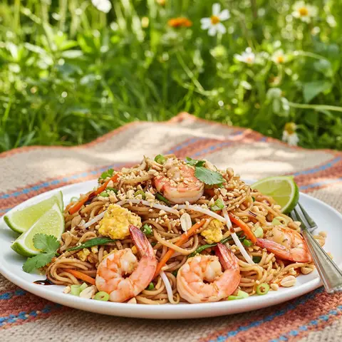 Pad Thaï Maison aux Crevettes et Cacahuètes