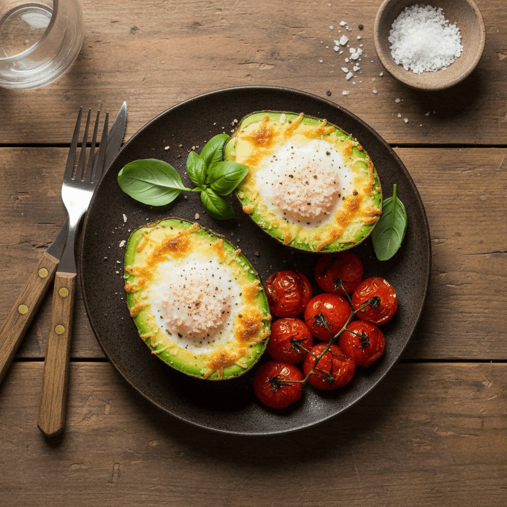 Oeufs grillés en coquetier d'avocat au parmesan