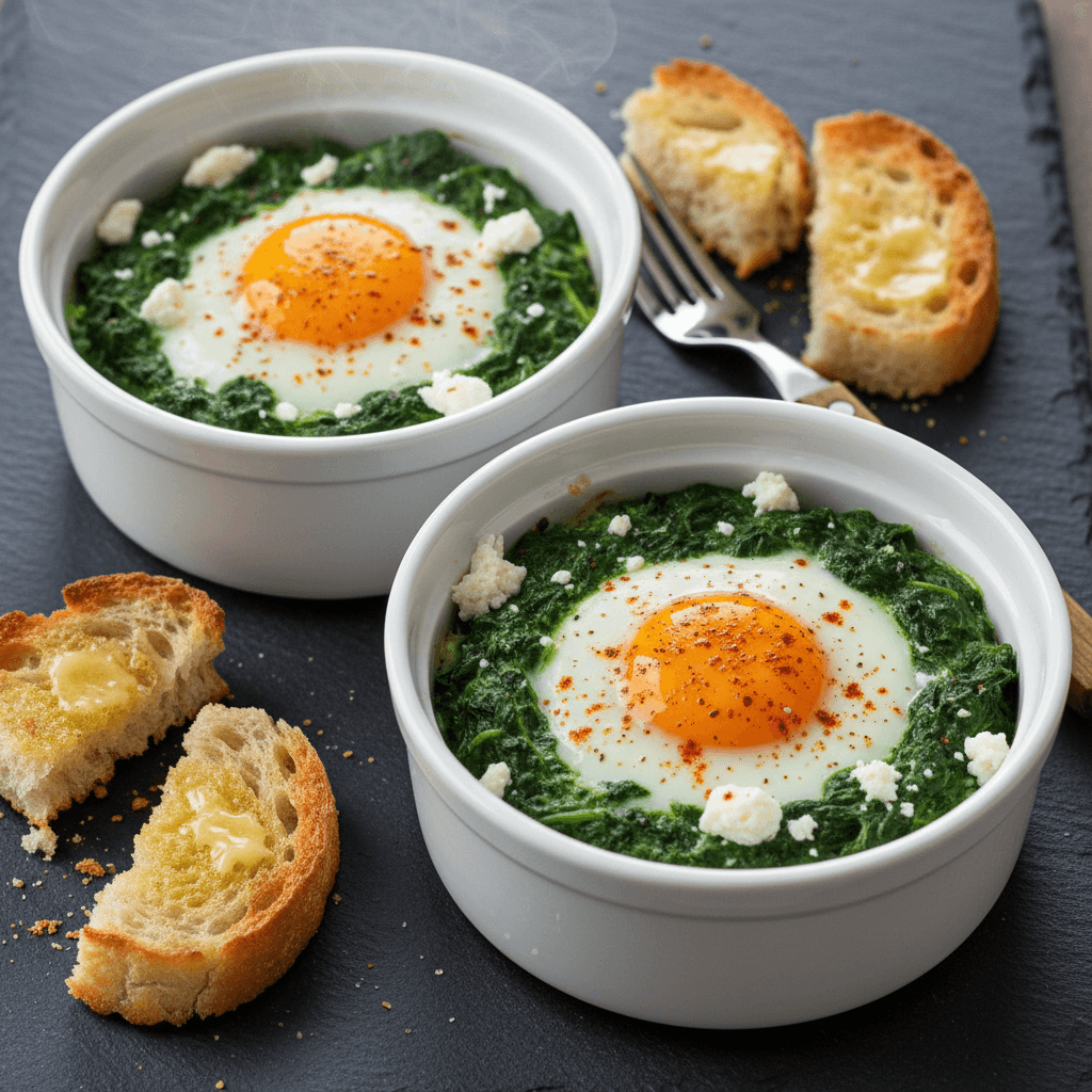 Œufs cocotte aux épinards et feta