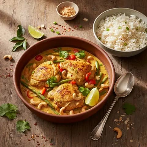 Curry de poulet aux noix de cajou et riz