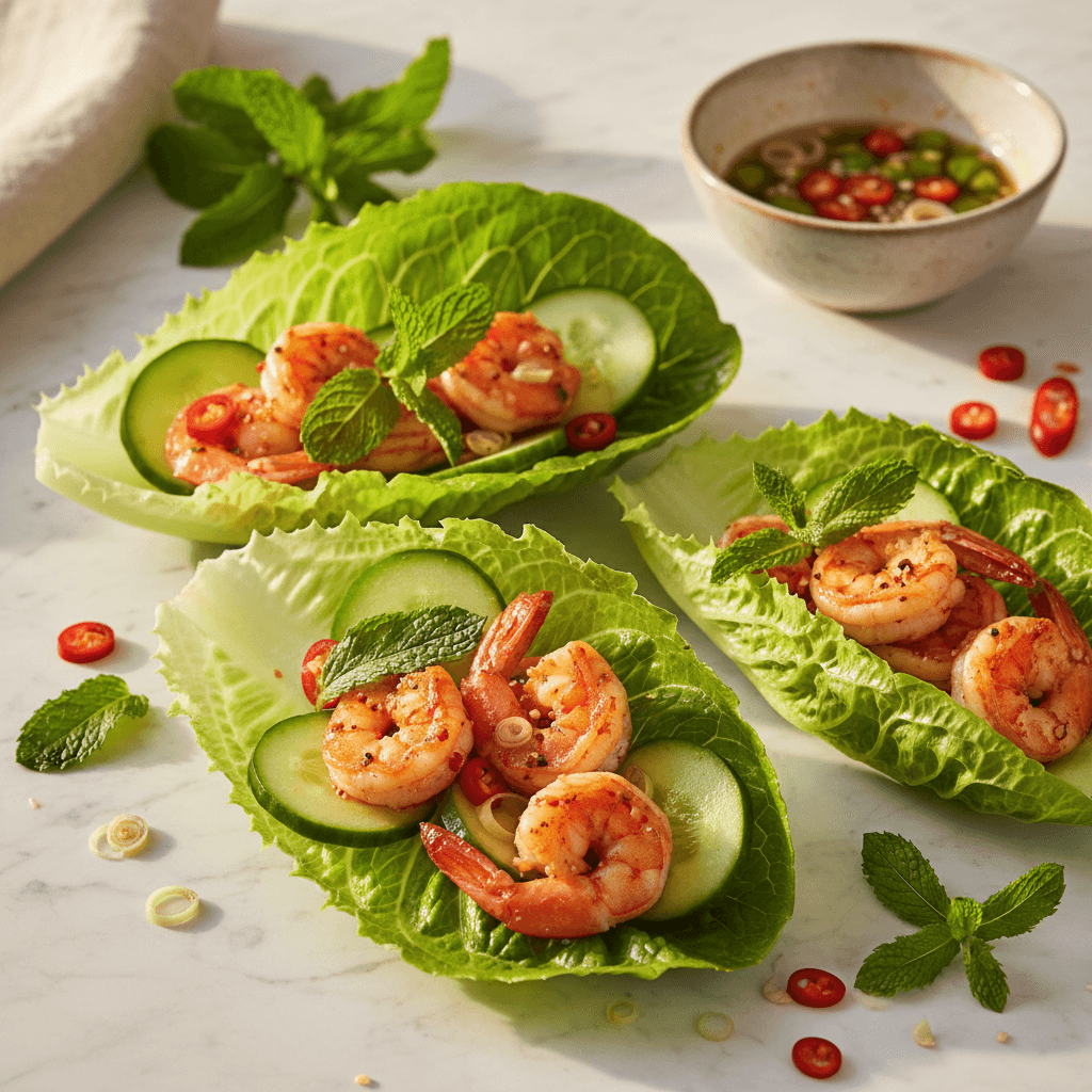 Wrap laitue thaï aux crevettes et menthe