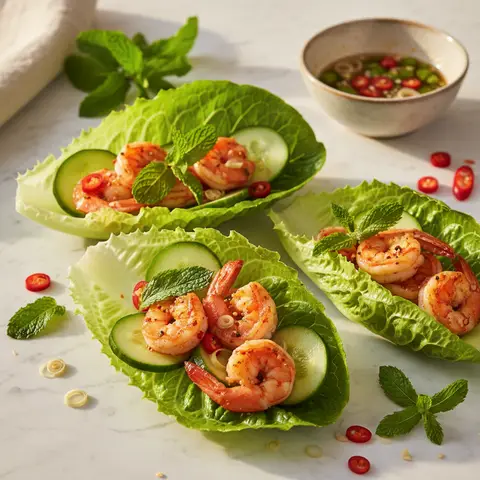 Wrap laitue thaï aux crevettes et menthe