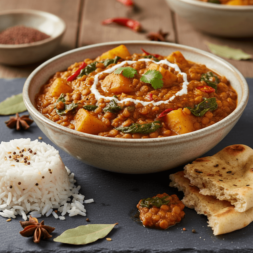 Curry de Lentilles avec Pommes de Terre et Épinards