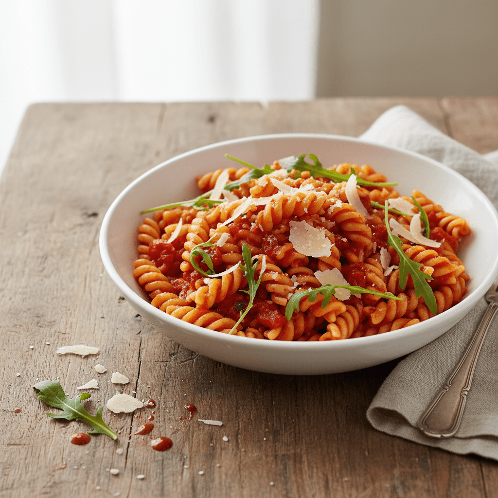 Pasta with Tomato Sauce and Arugula
