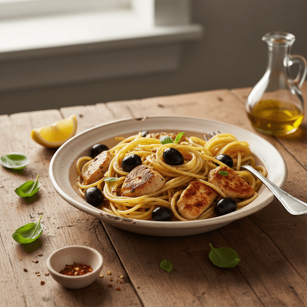 Pâtes au Poulet et Olives