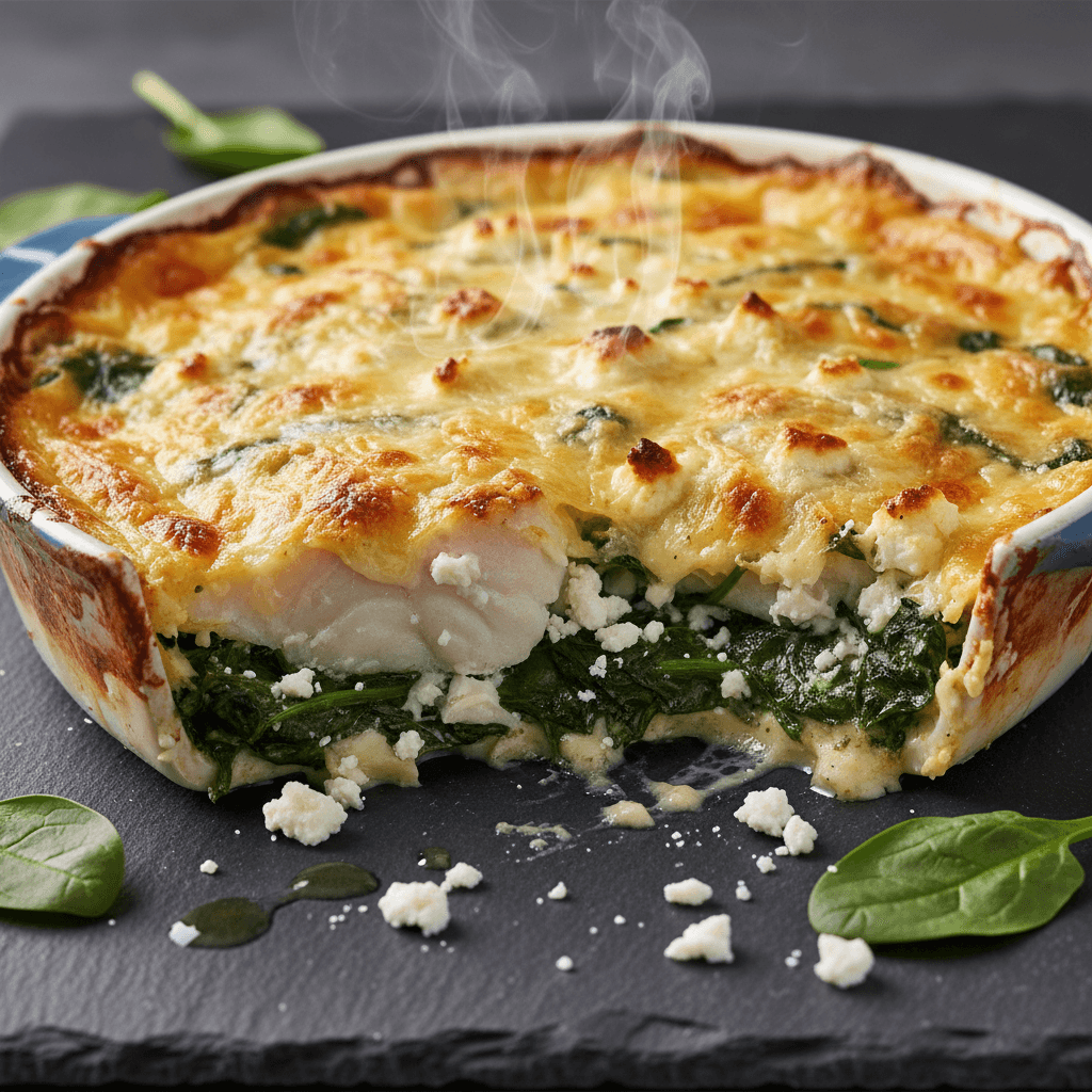 Gratin de merlu aux épinards et feta
