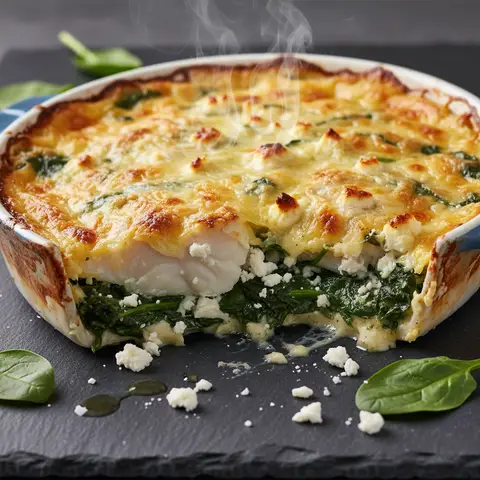 Gratin de merlu aux épinards et feta