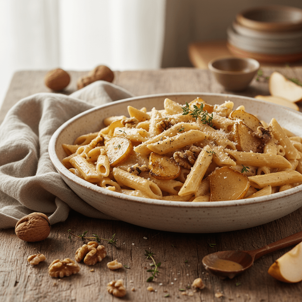Nudeln mit Birnen-Walnuss-Sahnesauce