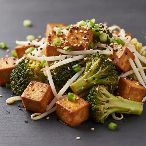 Salade chinoise de tofu fumé et brocoli au sésame