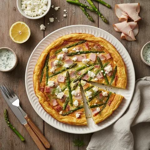 Frittata de dinde fumée aux asperges et feta