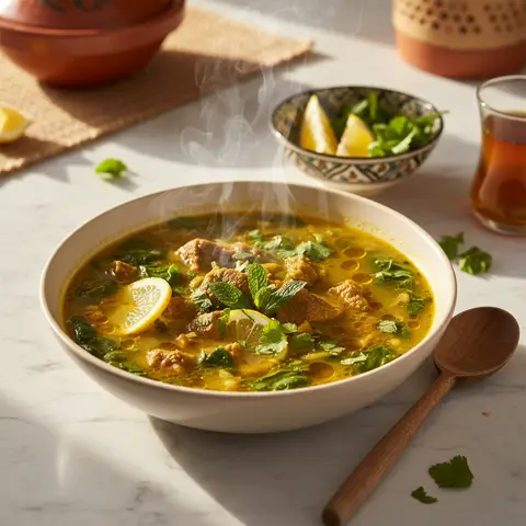 Soupe d'agneau aux épinards et curcuma