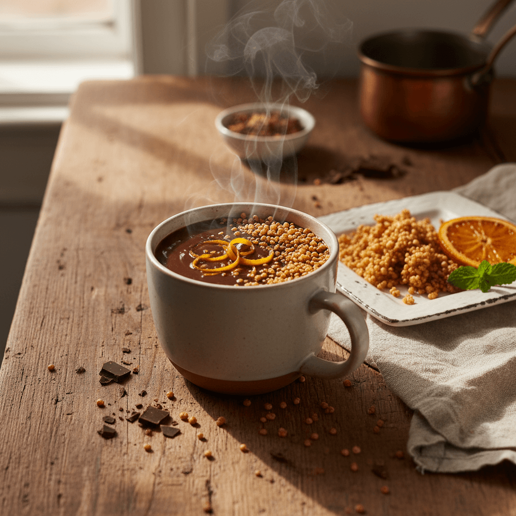 Chocolat Chaud à l'Orange et Quinoa Croustillant