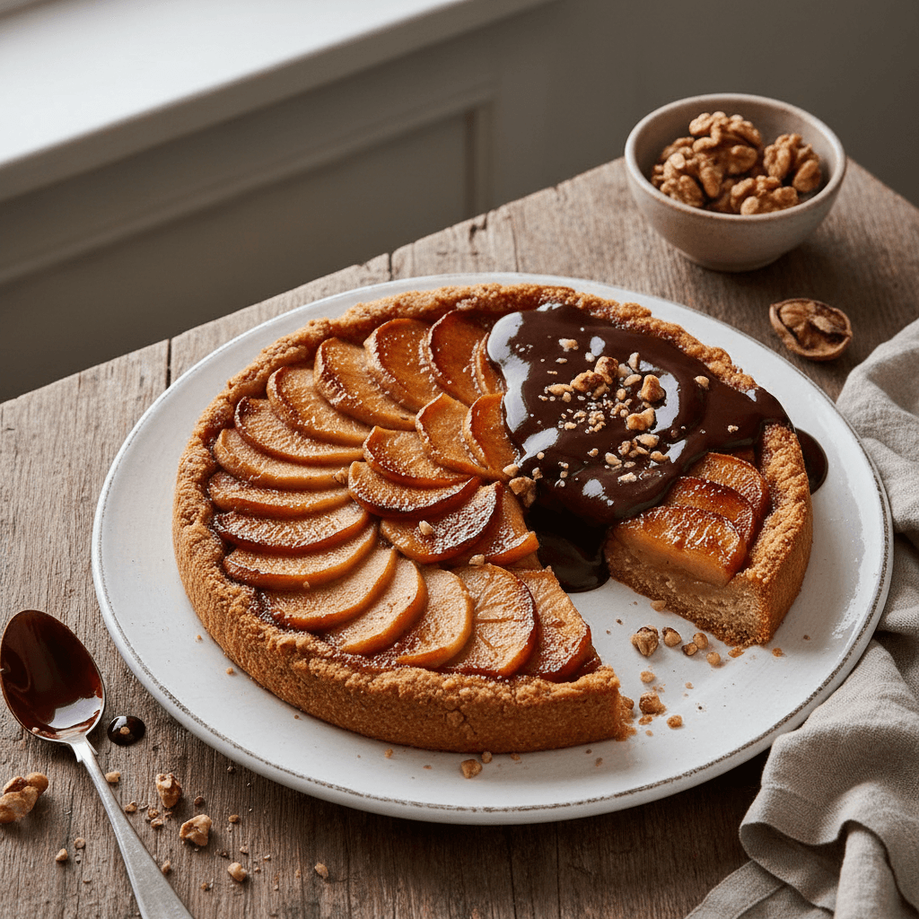 Apple Tarte Tatin with Chocolate and Walnut Sauce