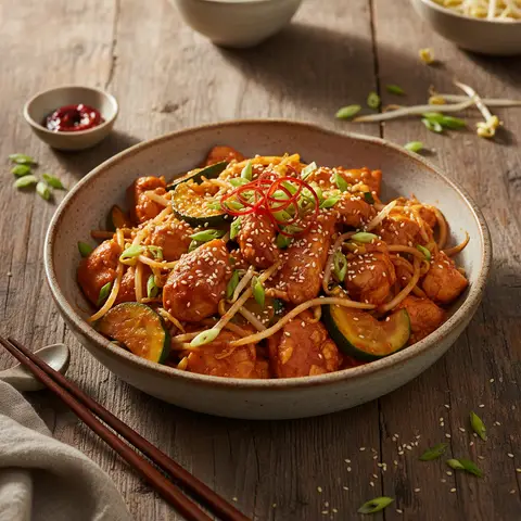 Wok de poulet aux pousses de soja coréen