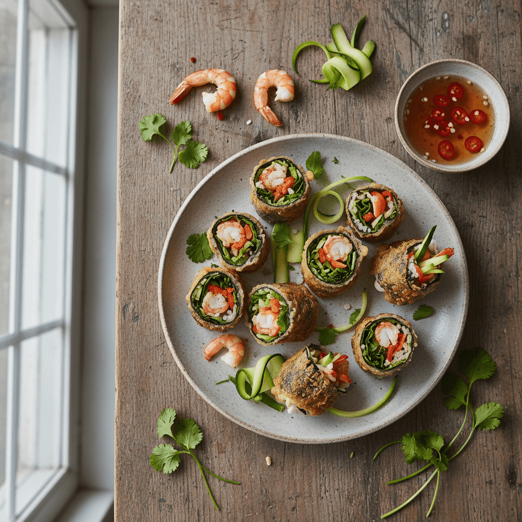 Rouleau de nori aux crevettes et courgette