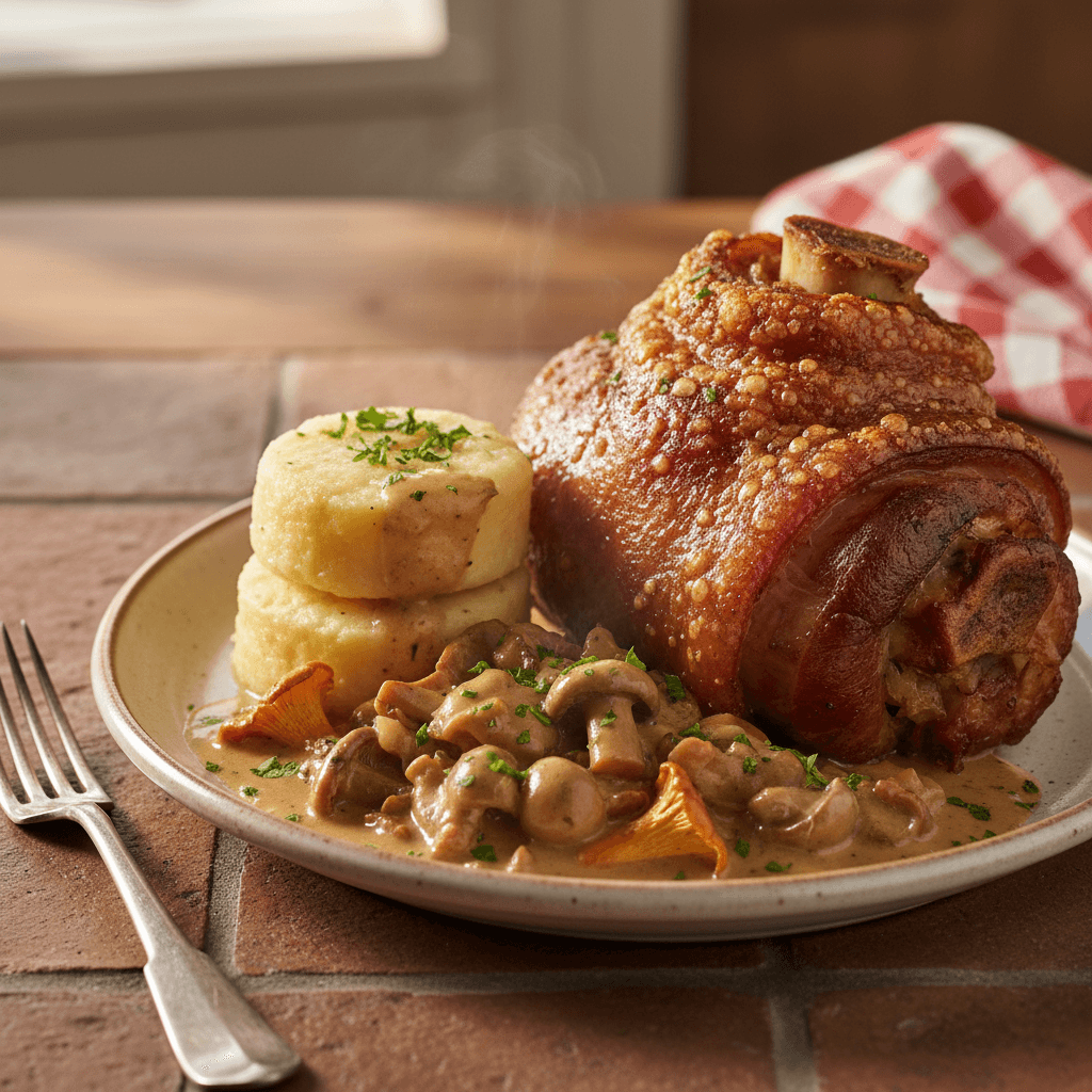 Schweinshaxe Bavaroise et Sauce aux Champignons
