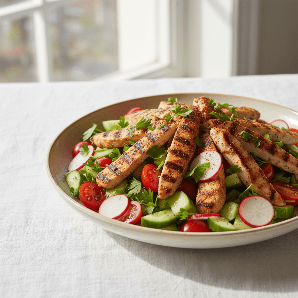 Salade fattoush au poulet grillé sans pain