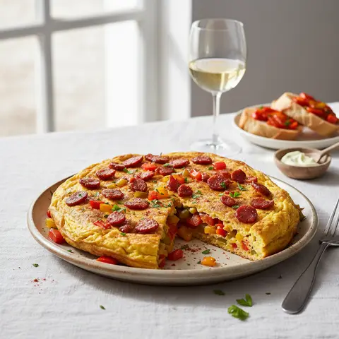 Omelette au chorizo, poivrons et oignons a l'espagnole